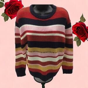 Lush Women’s Small Crop Sweater Multicolor Stripe Chunky Knit Oversized NWOT